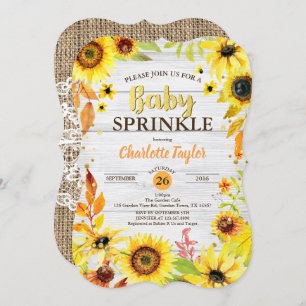 Invitación El bebé del girasol asperja la madera rústica de
