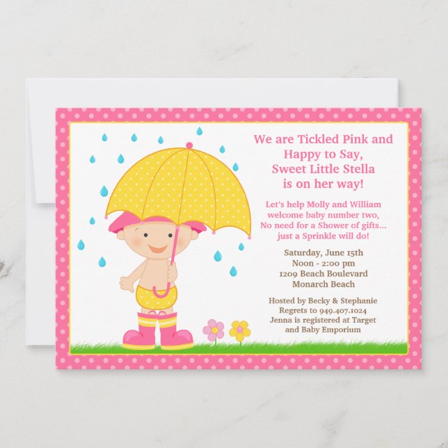 Invitación El bebé del paraguas asperja rosa de la ducha (Anverso)