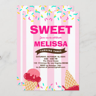 Invitación El bebé dulce del helado asperja cumpleaños de la