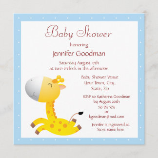 Invitación El bebé dulce Giraffe Azul Baby Shower