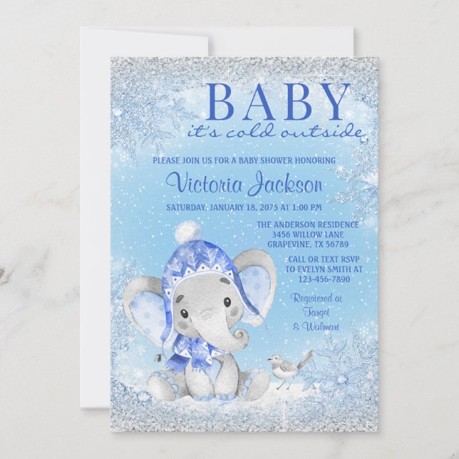 Invitación El bebé elefante está frío fuera de Baby Shower (Anverso)