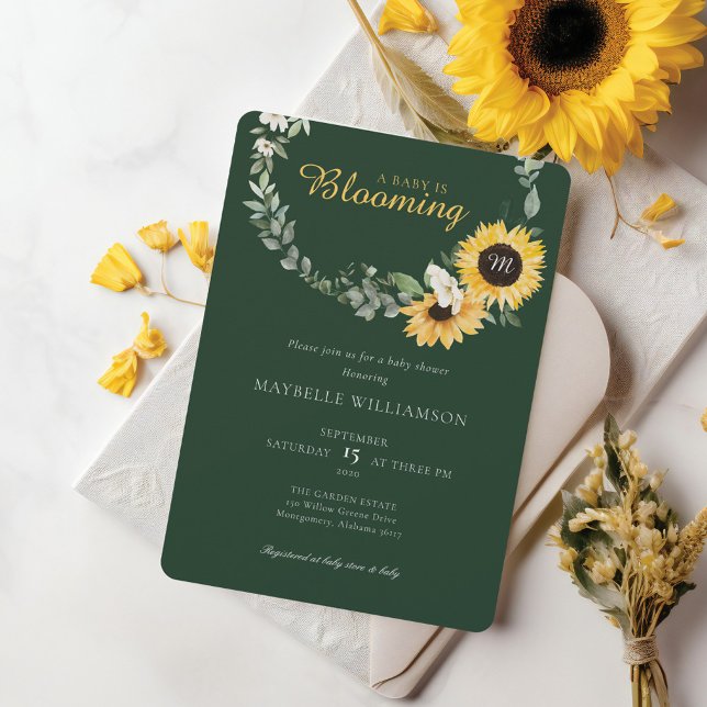 Invitación El bebé está floreciendo el Baby Shower del giraso (Baby Is Blooming Watercolor Sunflower Baby Shower Invitation)