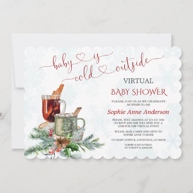 Invitación El Bebé Está Frío Fuera Del Baby Shower Virtual Po (Anverso)
