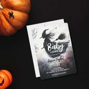 Invitación El bebé está hirviendo Escoba de Bruja Acuarela Es