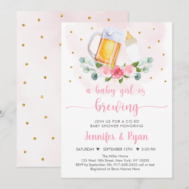 Invitación El Bebé Está Preparando Baby Shower Floral De Oro  (Anverso / Reverso)