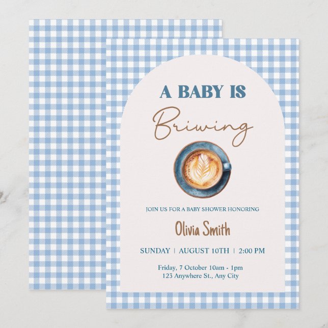 Invitación El bebé está preparando café Baby Shower Blue Ging (Anverso / Reverso)