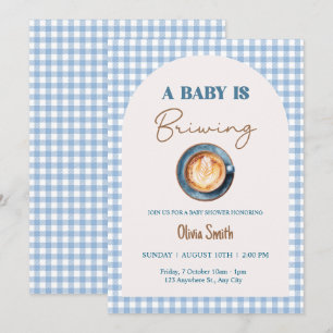 Invitación El bebé está preparando café Baby Shower Blue Ging
