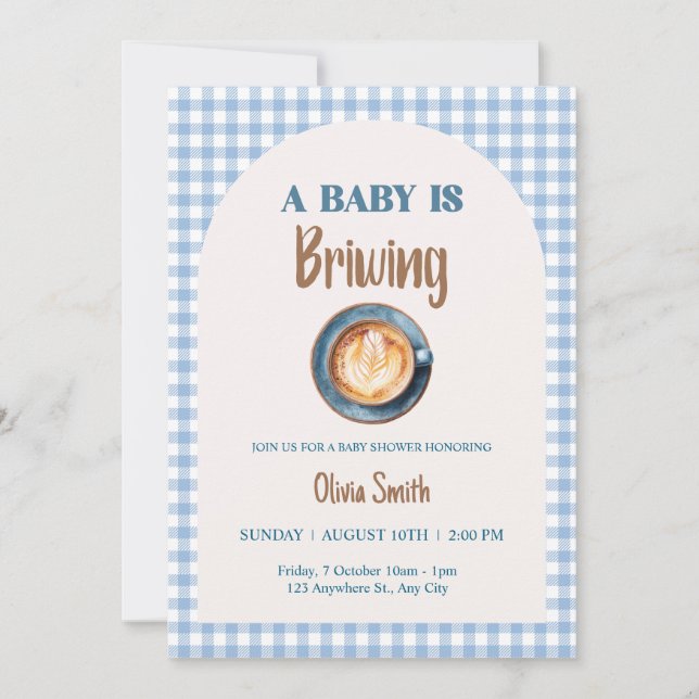 Invitación El bebé está preparando café Baby Shower Blue Ging (Anverso)