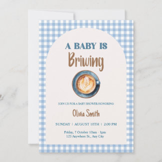 Invitación El bebé está preparando café Baby Shower Blue Ging