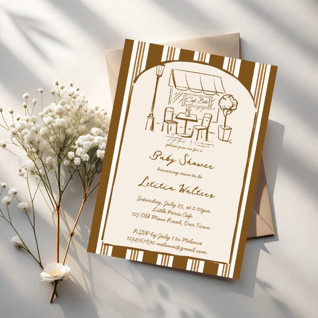 Invitación El bebé está preparando café bebe shower de bebé (Baby is brewing cafe bebe coffee baby shower invitation cards template vintage brown stripes invites)