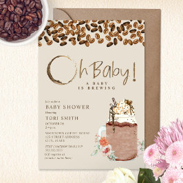 Invitación El Bebé Está Preparando Café Helado Floral Oh Baby