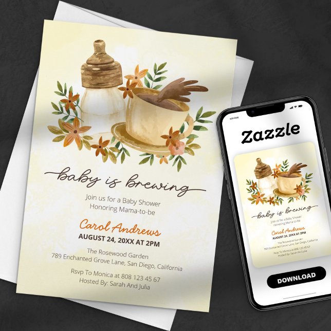 Invitación El bebé está preparando café y Baby Shower para bo (Subido por el creador)