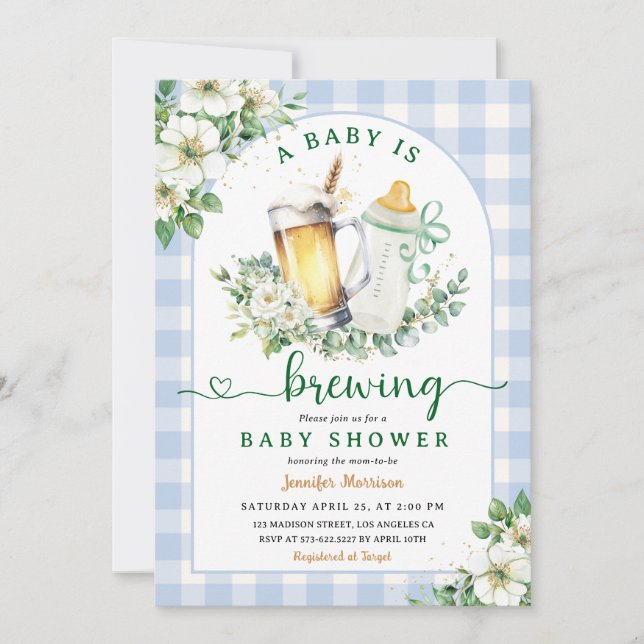 Invitación El bebé está preparando cerveza Baby Shower Boy Bl (Anverso)