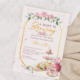 Invitación El bebé está preparando un Fiesta de té floral ros