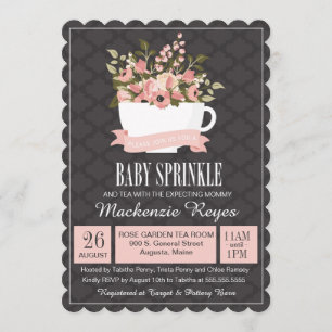 Invitación El bebé floral de la taza de té asperja,