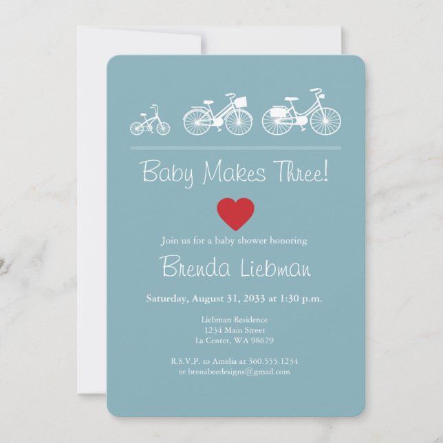 Invitación ¡El Bebé Hace Tres!Bicicleta (Anverso)
