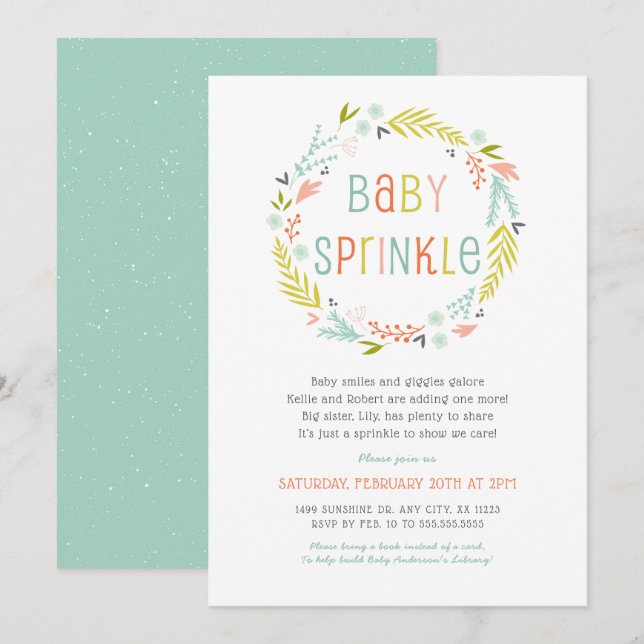 Invitación El bebé neutral Sprinkle de la guirnalda de la (Anverso / Reverso)