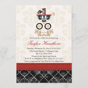 INVITACIÓN EL BEBÉ ROJO Y NEGRO LLEVA BABY SHOWER