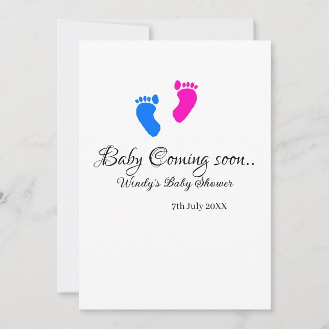 Invitación El bebé se acerca pronto la ducha bebé azul rosa p (Anverso)