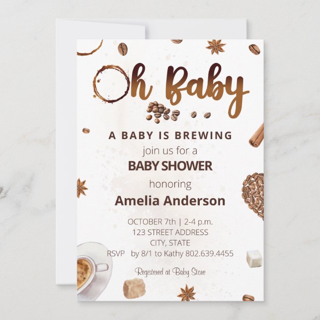Invitación El bebé se está preparando Oh Baby Coffee Baby Sho (Anverso)