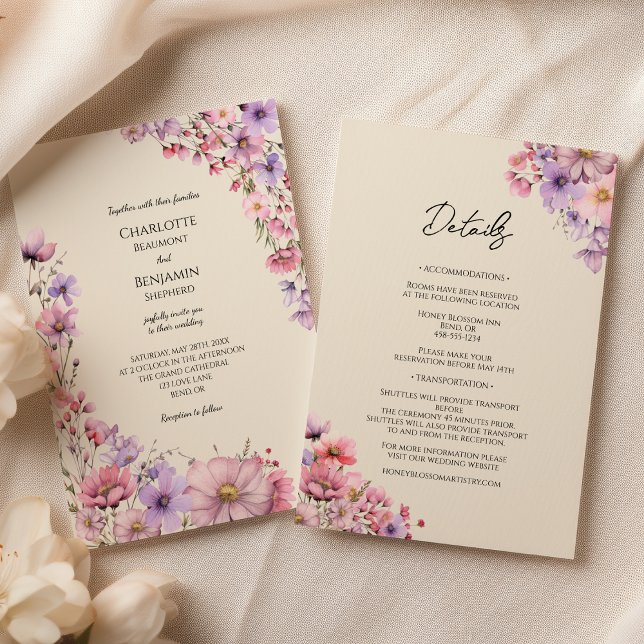 Invitación El Beige De Flor Silvestre Moderna Se Dirige En Un (Subido por el creador)