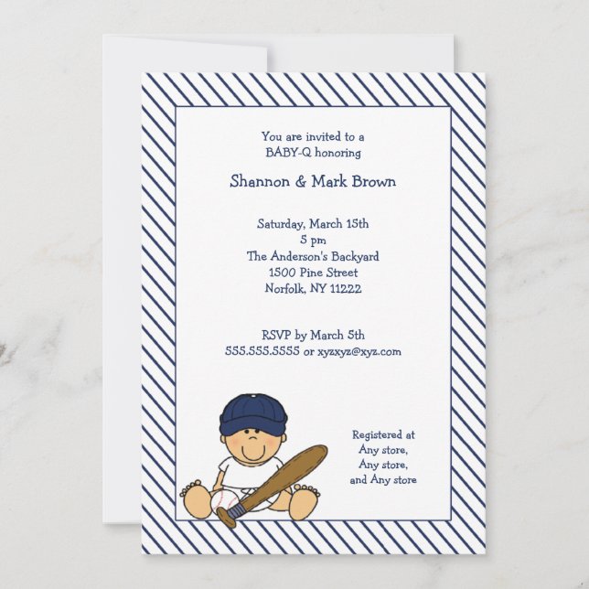 Invitación El béisbol Baby Shower de los azules marinos y del (Anverso)