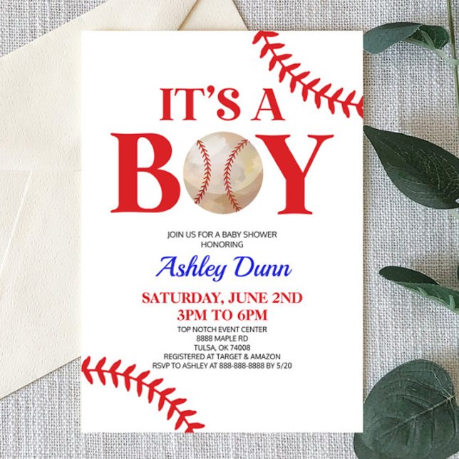 Invitación El béisbol es un niño Baby Shower rojo azul (Subido por el creador)