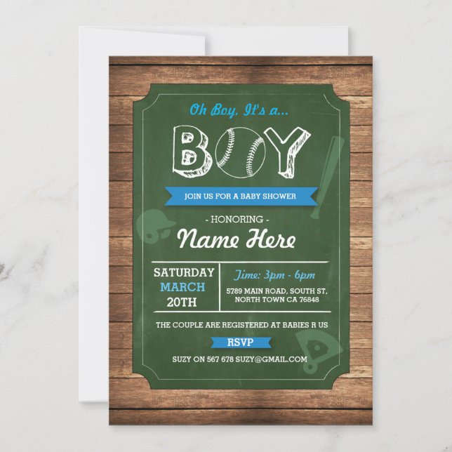 Invitación El beisbol Oh Boy Baby Shower Sports Invite (Anverso)