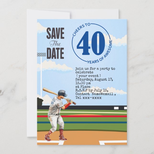 Invitación El béisbol salva la fecha 40 Fiesta de cumpleaños (Anverso)