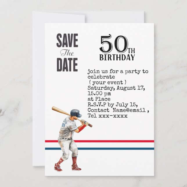 Invitación El béisbol salva la fecha 50 de la fiesta de cumpl (Anverso)