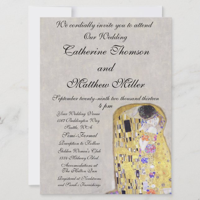 Invitación El beso de Klimt Boda White Gold Art Nouveau (Anverso)