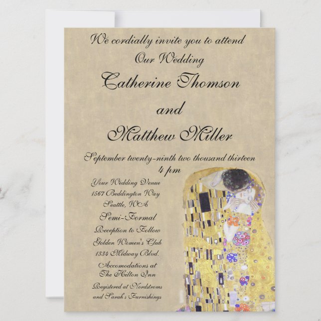 Invitación El beso de Klimt Creamy Sand Wedding (Anverso)