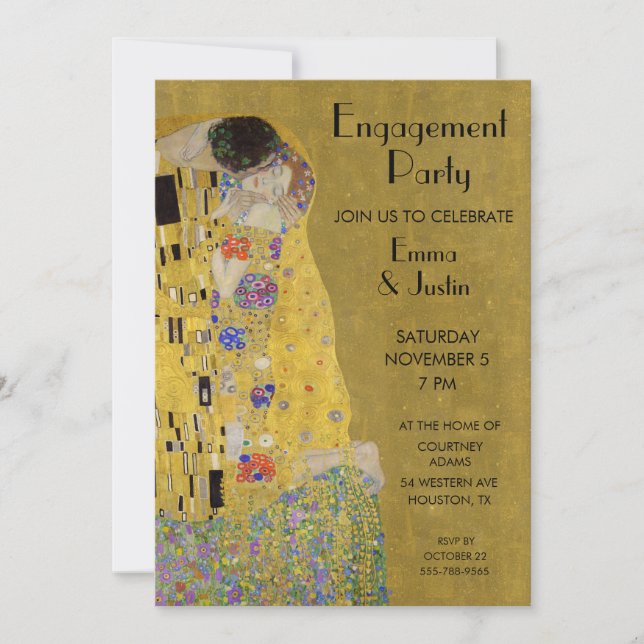 Invitación El beso de Klimt - Partido de compromiso Art Nouve (Anverso)