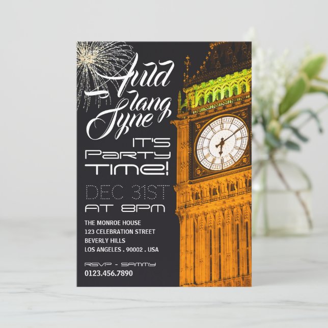 Invitación El Big Ben de Londres, Fiesta de la víspera de Año (Anverso de pie)