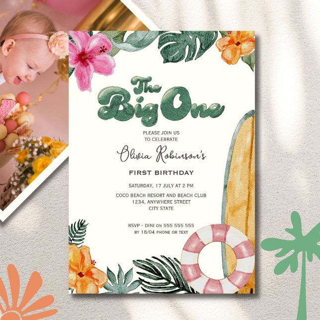 Invitación El Big One Luau Beach Club Foto de primer cumpleañ (Subido por el creador)