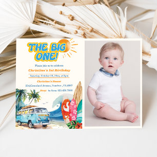 Invitación El Big One Surf Beach, primera foto de cumpleaños