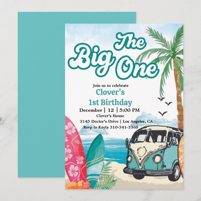 Invitación El Big One Surfing 1er cumpleaños (Anverso / Reverso)
