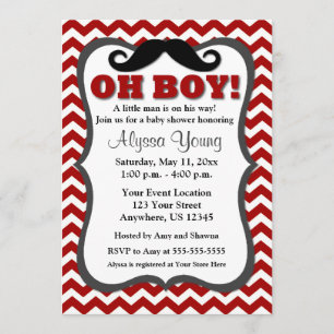 Invitación El bigote Chevron rojo Baby Shower invita