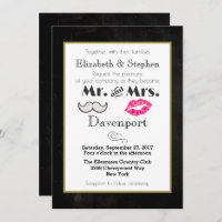El bigote y los labios invitan a la boda en negro