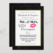 El bigote y los labios invitan a la boda en negro