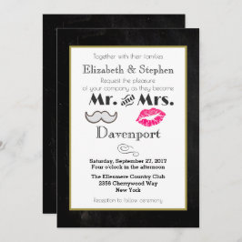 Invitación El bigote y los labios invitan a la boda en negro
