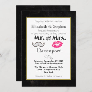 Invitación El bigote y los labios invitan a la boda en negro