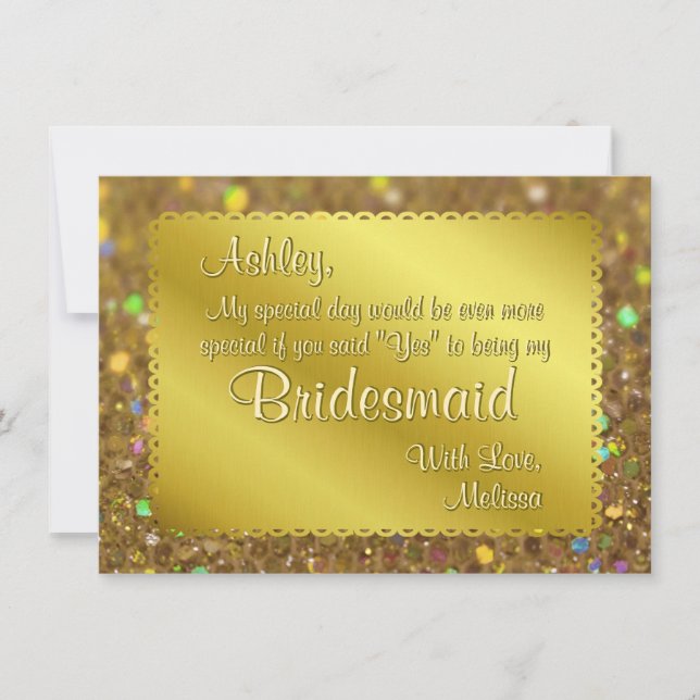 Invitación El billete de Purpurina dorado será mi dama de hon (Anverso)