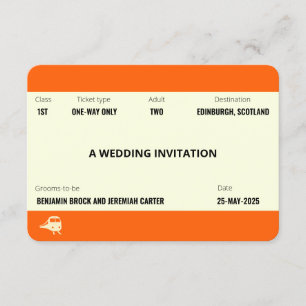 Invitación El billete de tren inspirado   BODA gay LGBTQ+