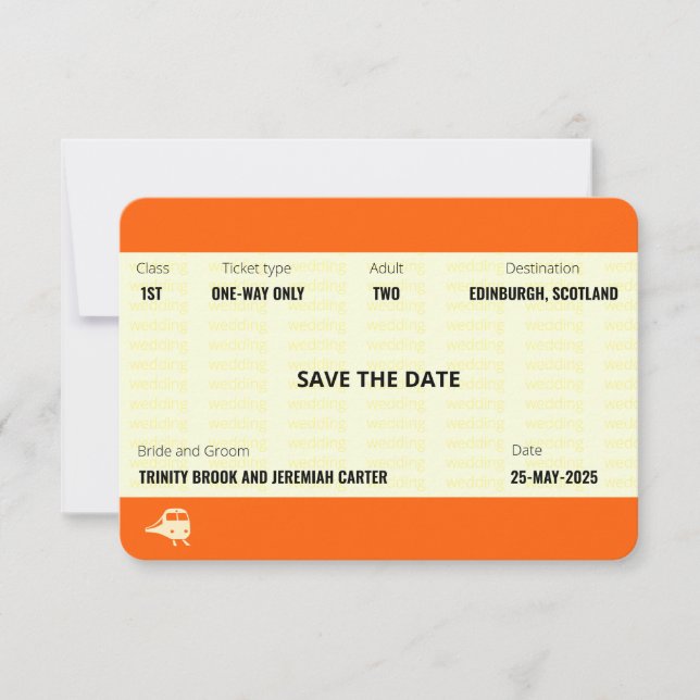 Invitación El billete de tren inspirado | Boda Guardar la fec (Anverso)