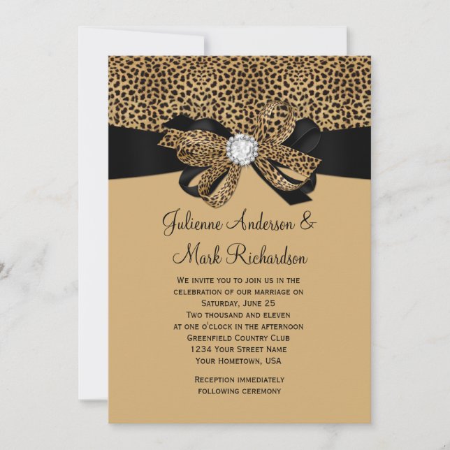 Invitación El blanco del leopardo Jewels la boda de la cinta (Anverso)