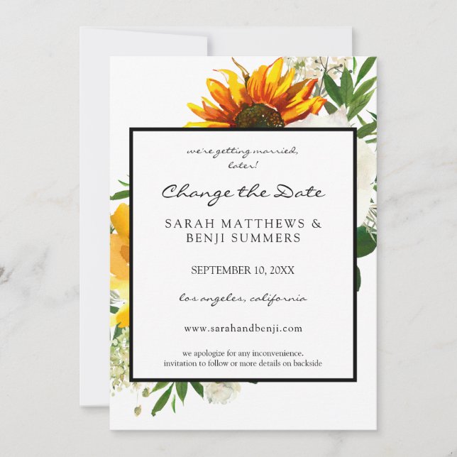 Invitación El blanco floral de girasol artístico cambia la fe (Anverso)