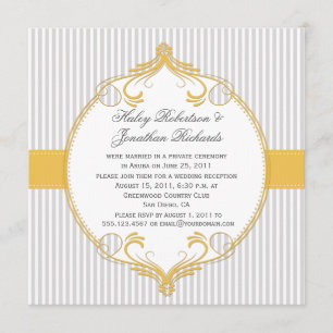 Invitación El blanco gris del marco amarillo raya la boda