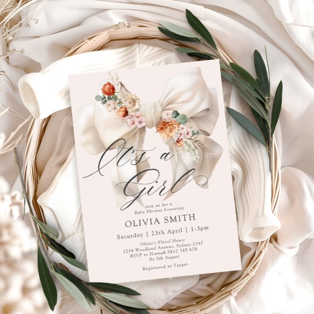 Invitación El blanco inmaculado es un Baby Shower floral Chic (Subido por el creador)