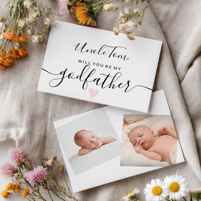 Invitación El blanco negro moderno sea mi bautismo de padrino (Modern black white be my godfather baptism invitation)